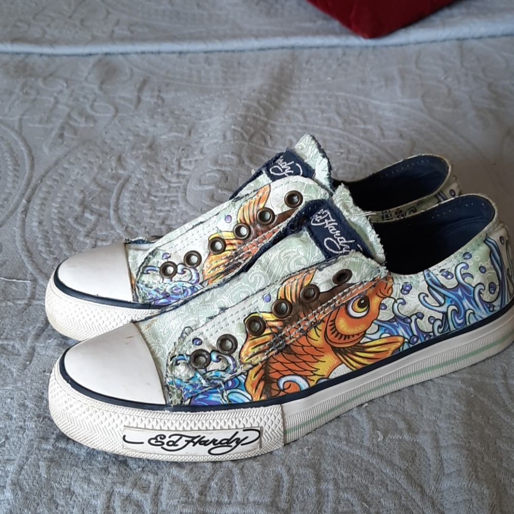 Ed Hardy Slip On Sneakers, koi fish